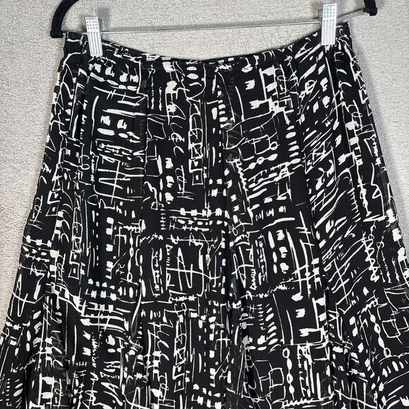 Chicos Midi Skirt Women’s Size 1 Black White Abstract 90s Inspired Chiffon Layer - Picture 11 of 14